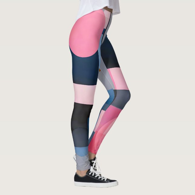 Subtle Blues & Pinks in Geometric Abstraction Leggings (Right)