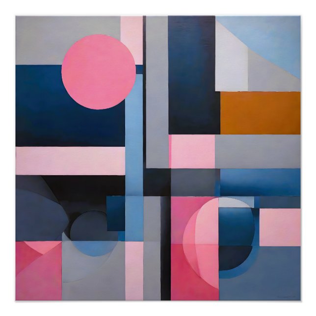 Subtle Blues & Pinks in Geometric Abstraction Poster (Front)