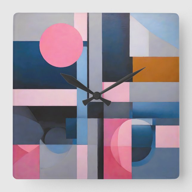 Subtle Blues & Pinks in Geometric Abstraction Square Wall Clock (Front)