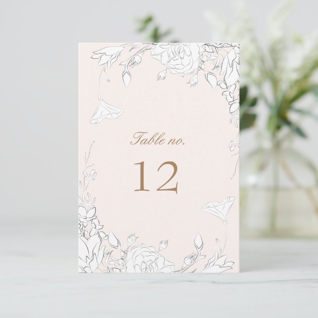 Subtle Blush Floral Wedding Table Number (Standing Front)