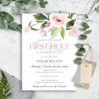 SUBTLE BLUSH PINK ROSE FLORA FIRST HOLY COMMUNION