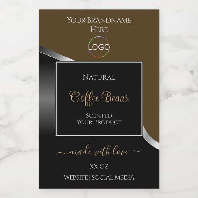 Subtle Brown Black Wavy Silver Logo Product Labels (Single Label)