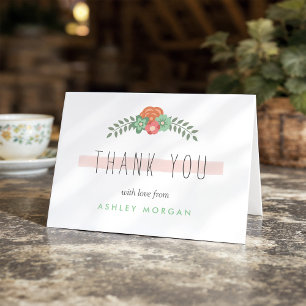 Subtle Chic Blush Pink Mint Green Floral Thank You Card