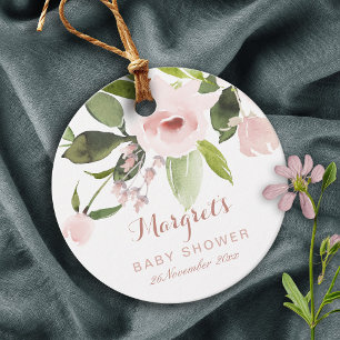 SUBTLE COLOR WASH BLUSH PINK FLORAL BABY SHOWER FAVOUR TAGS
