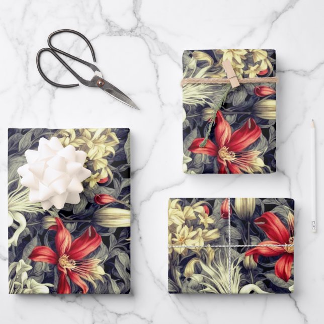 Subtle Colour Wild Honeysuckle Print Wrapping Paper Sheet (Front)