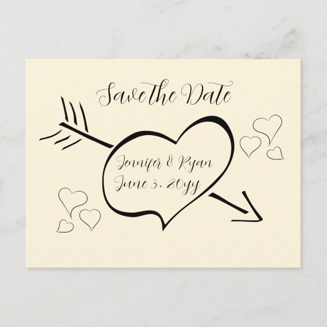 Subtle Cream Calligraphy Hearts Save the Date   Postcard (Front)