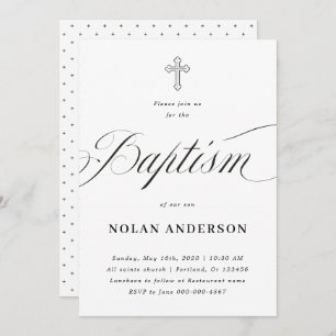 Subtle Cross in letters Calligraphy Simple Baptism Invitation