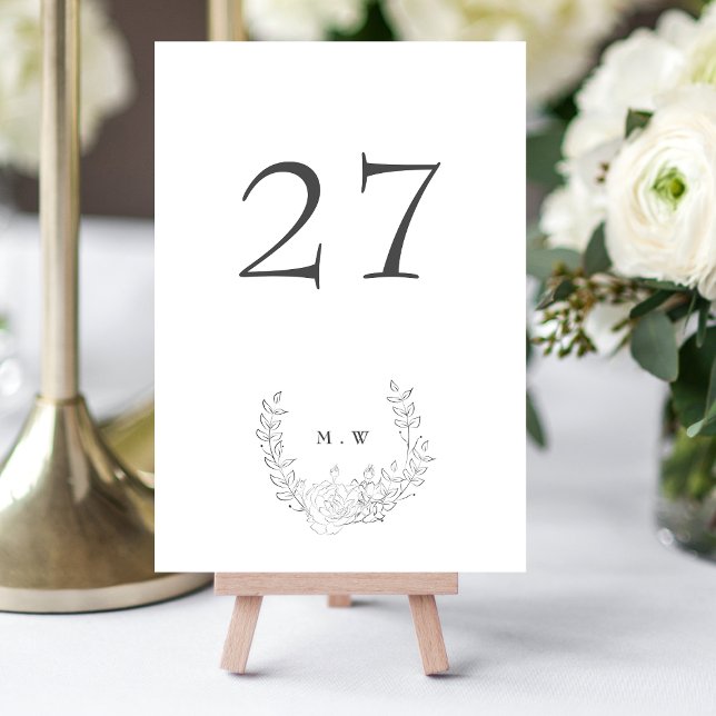 Subtle Elegance Classic Wreath Monogram Wedding Table Number (Creator Uploaded)