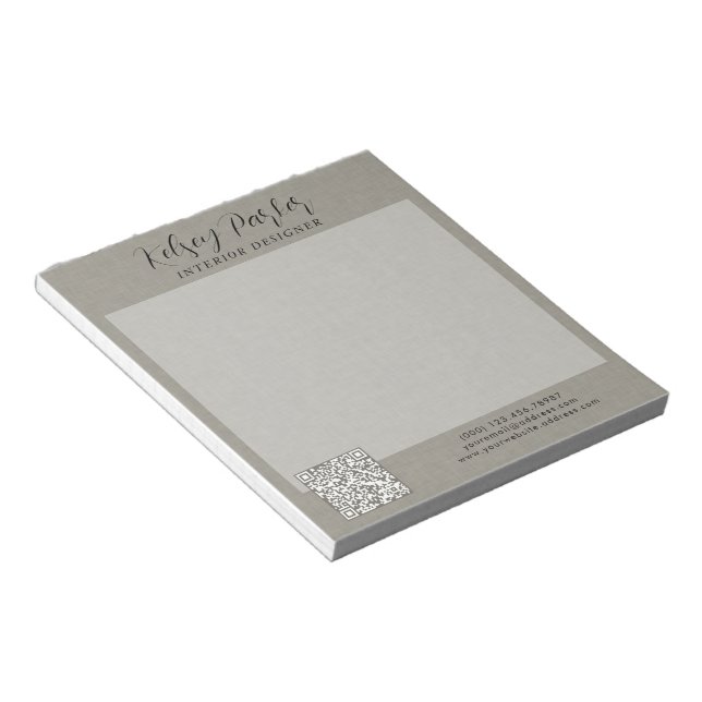 Subtle Fabric Texture Customisable QR-Code Notepad (Angled)