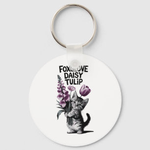Subtle Floral Anti Flowers Foxglove Daisy Tulip _1 Key Ring