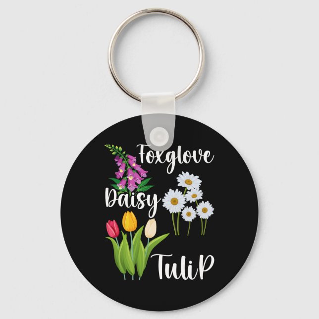 Subtle Floral Anti Trump Flowers Foxglove Daisy Tu Key Ring (Front)
