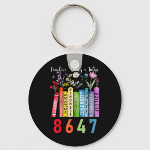 Subtle Floral Foxglove Daisy Tulip Book Lover  Key Ring