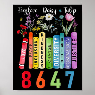Subtle Floral Foxglove Daisy Tulip Book Lover  Poster