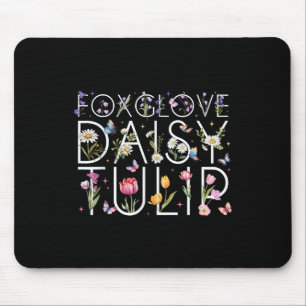 Subtle Floral Foxglove Daisy Tulip Flowers _1 Mouse Pad