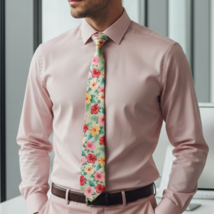 Subtle Floral Hibiscus Hawaiian Tie