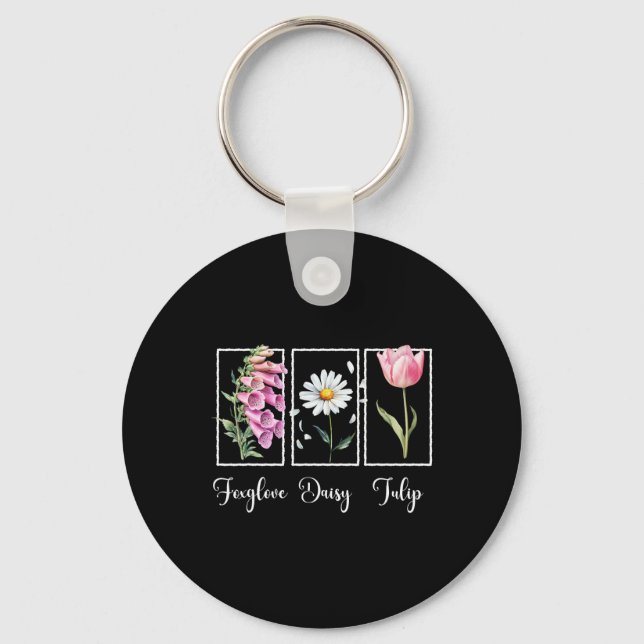 Subtle Floral Liberal Resist Protest Foxglove Dais Key Ring (Front)