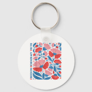 Subtle Freedom Democracy Truth Boho Floral 4th Jul Key Ring