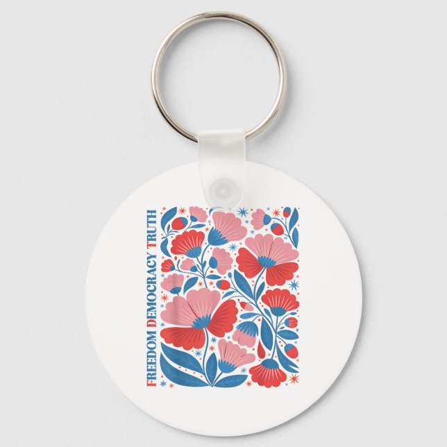Subtle Freedom Democracy Truth Boho Floral 4th Jul Key Ring (Front)