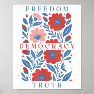 Subtle Freedom Democracy Truth Boho Floral 4th Of  Poster