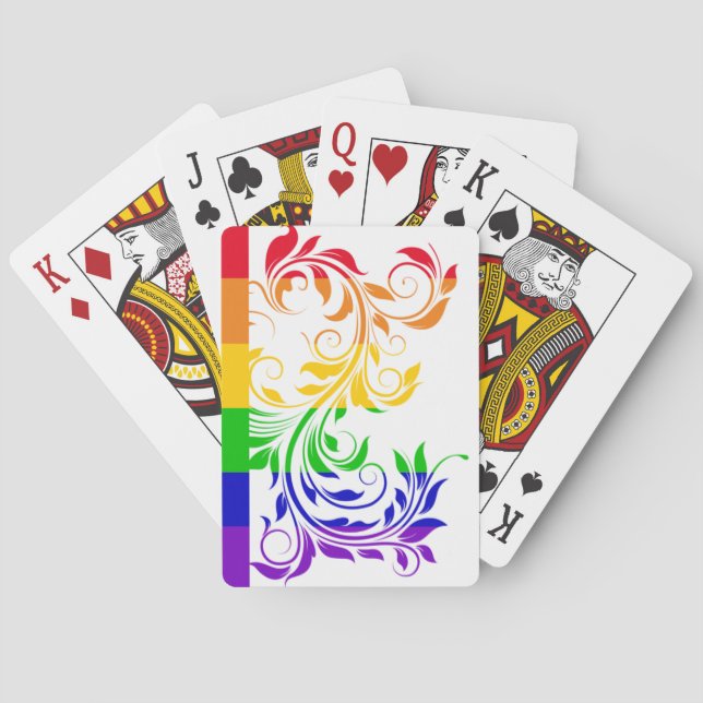 Subtle gay flag horizontal stripes flourish swirls playing cards (Back)