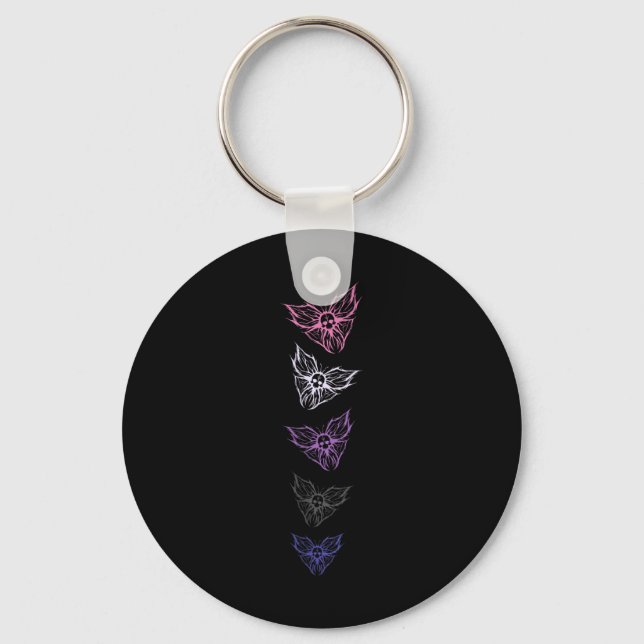 Subtle Genderfluid Pride Goth Butterfly, Non Binar Key Ring (Front)