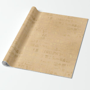 Subtle Golden Egyptian Hieroglyphs on Sandy Textur Wrapping Paper