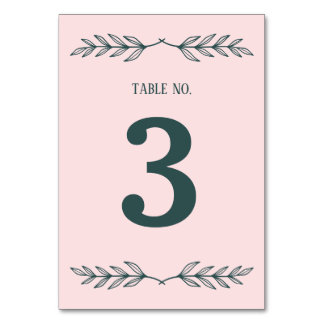 Subtle Grace Blush & Slate Grey Floral Wedding Table Number