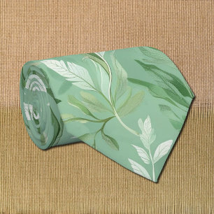 subtle green botanical pattern tie