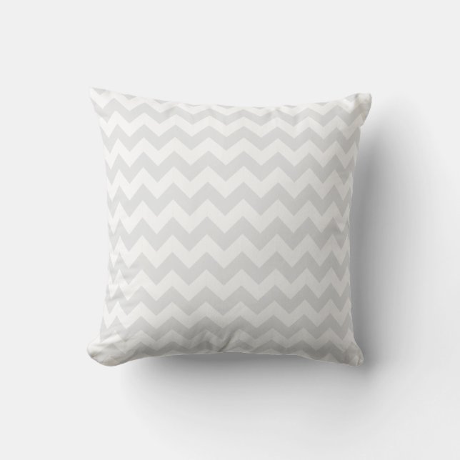 Subtle Grey and White Wide Chevron Zigzag Pattern Outdoor Cushion (Front)