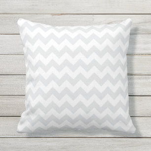 Subtle Grey and White Wide Chevron Zigzag Pattern Outdoor Cushion