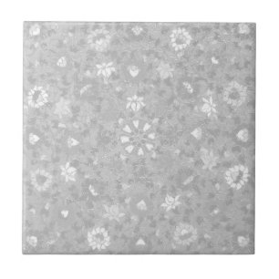 Subtle Grey Floral Vintage Chinese Flower Ceramic Tile