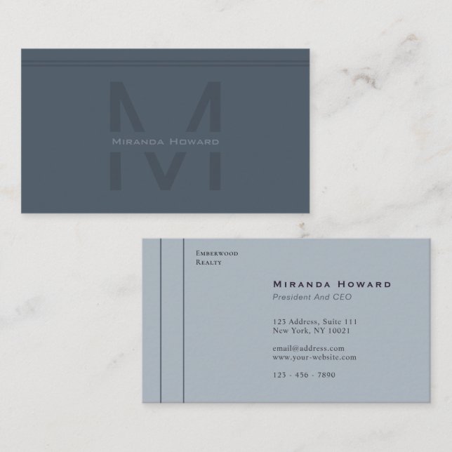 Subtle Grey Minimalist Monogram Business Card (Front/Back)
