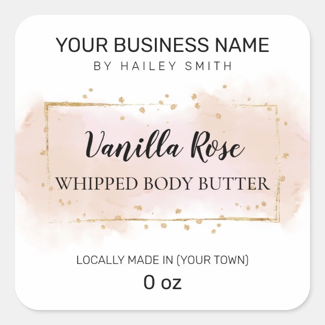 Subtle Ink Pink And Gold Whipped Body Butter Square Sticker (Front)