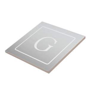 Subtle Light Grey Gradient Surname Monogram Ceramic Tile