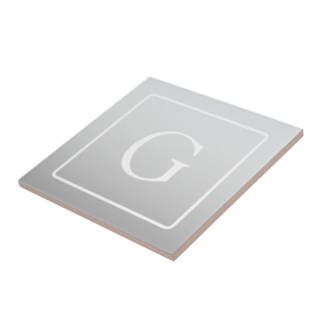 Subtle Light Grey Gradient Surname Monogram  Ceramic Tile (Side)