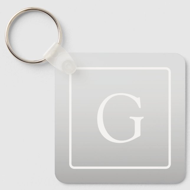 Subtle Light Grey Gradient Surname Monogram  Key Ring (Front)