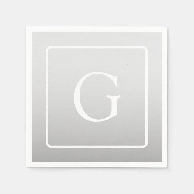 Subtle Light Grey Gradient Surname Monogram  Napkin (Front)