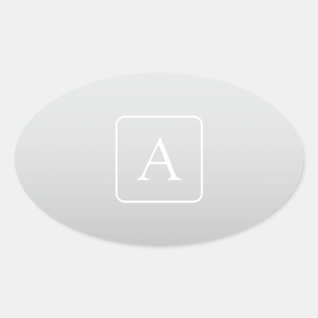Subtle Light Grey Gradient Surname Monogram  Oval Sticker (Front)