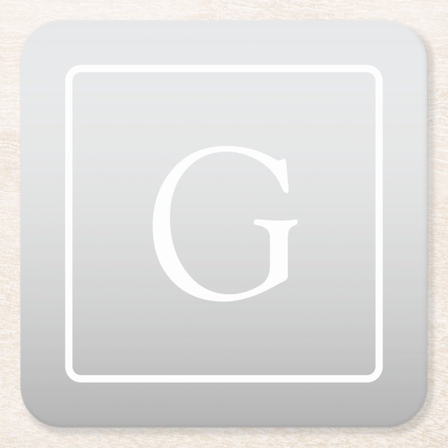 Subtle Light Grey Gradient Surname Monogram  Square Paper Coaster (Front)