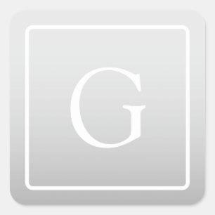 Subtle Light Grey Gradient Surname Monogram  Square Sticker