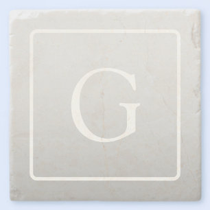 Subtle Light Grey Gradient Surname Monogram  Stone Coaster