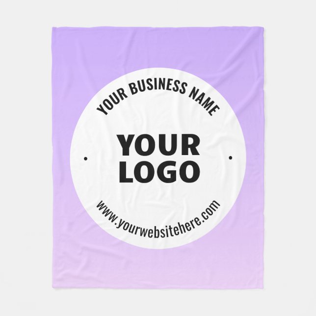 Subtle Light Purple Ombre & Your Business Logo Fleece Blanket (Front)
