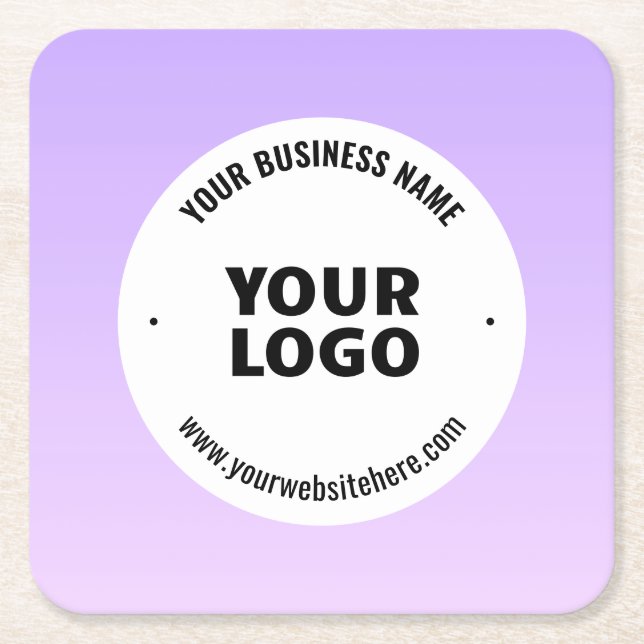 Subtle Light Purple Ombre & Your Business Logo Square Paper Coaster (Front)