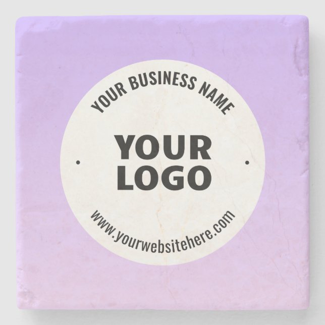 Subtle Light Purple Ombre & Your Business Logo Stone Coaster (Front)