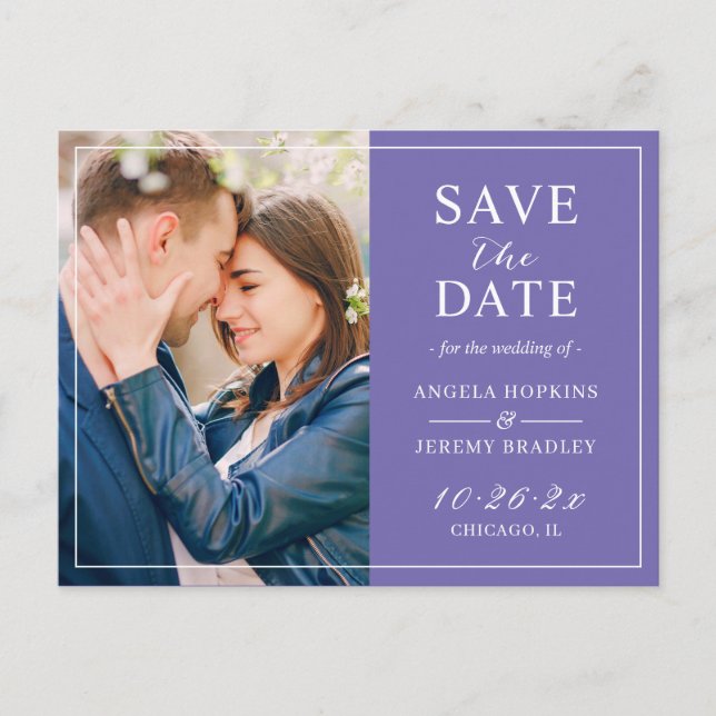 Subtle Light Purple Periwinkle Photo Save the Date Postcard (Front)