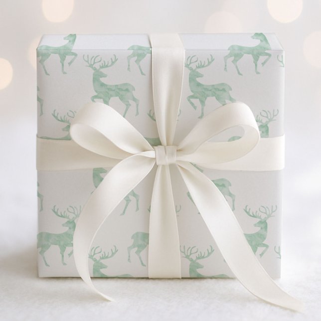 Subtle Mint Green Watercolor Reindeer Wrapping Paper (Creator Uploaded)
