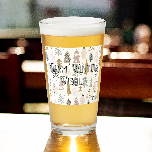 Subtle Monogram, Rustic Winter Trees Pint Beer Glass (Creator Uploaded)