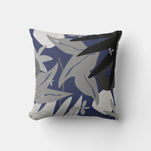 Subtle Navy Blue Abstract Floral Cushion
