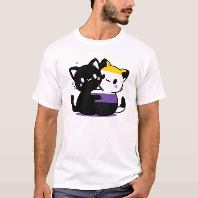 Subtle Non Binary Kawaii Yin Yang Cats Pride T-Shirt (Front)