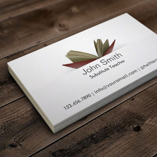 Subtle Open Book Substitute Teacher Business Card